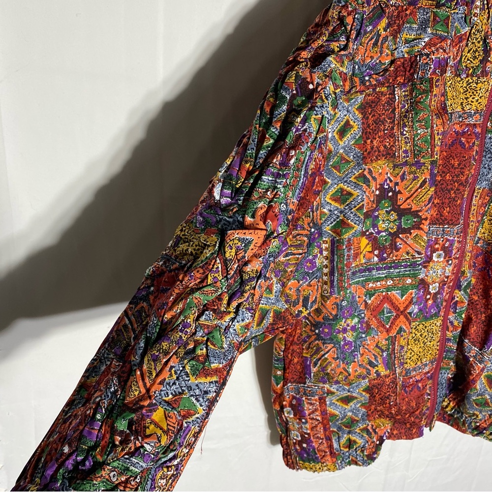 Vintage 90s Handmade All Over Multi Print Zip Front Bomber Jacket XL Streetwear - Picture 12 of 16